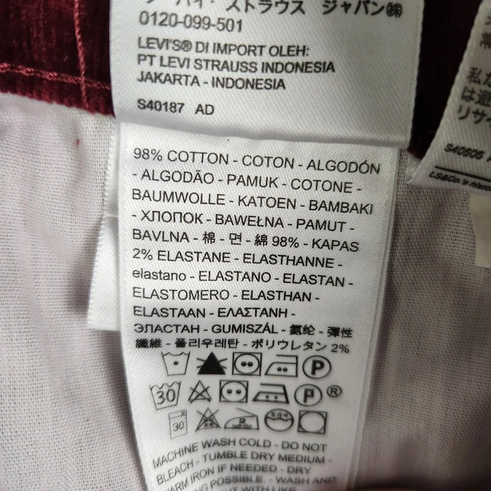 Levi's 724 Pants Womens 28 Red‎ Stretch Corduroy High Rise Straight Cropped